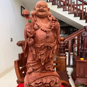 di-lac-go-G5924-2 Tượng Di Lặc Gỗ Tử Đàn Hàng Còn Mộc To Đẹp Có Sơn G5924
