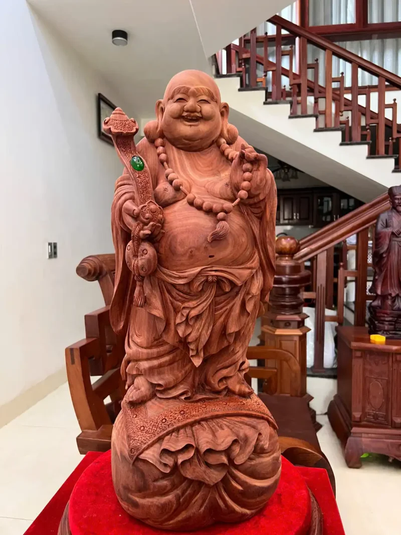 di-lac-go-G5924-2 Tượng Di Lặc Gỗ Tử Đàn Hàng Còn Mộc To Đẹp Có Sơn G5924