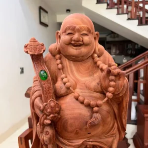 di-lac-go-G5924-3 Tượng Di Lặc Gỗ Tử Đàn Hàng Còn Mộc To Đẹp Có Sơn G5924