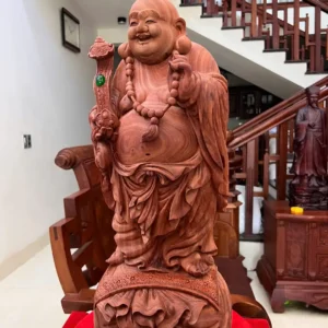 di-lac-go-G5924-4 Tượng Di Lặc Gỗ Tử Đàn Hàng Còn Mộc To Đẹp Có Sơn G5924