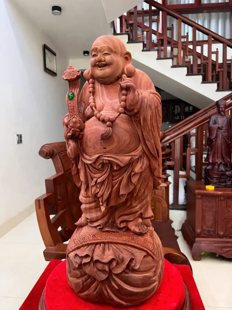 di-lac-go-G5924-4 Tượng Di Lặc Gỗ Tử Đàn Hàng Còn Mộc To Đẹp Có Sơn G5924