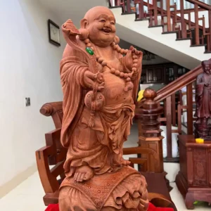 di-lac-go-G5924-5 Tượng Di Lặc Gỗ Tử Đàn Hàng Còn Mộc To Đẹp Có Sơn G5924
