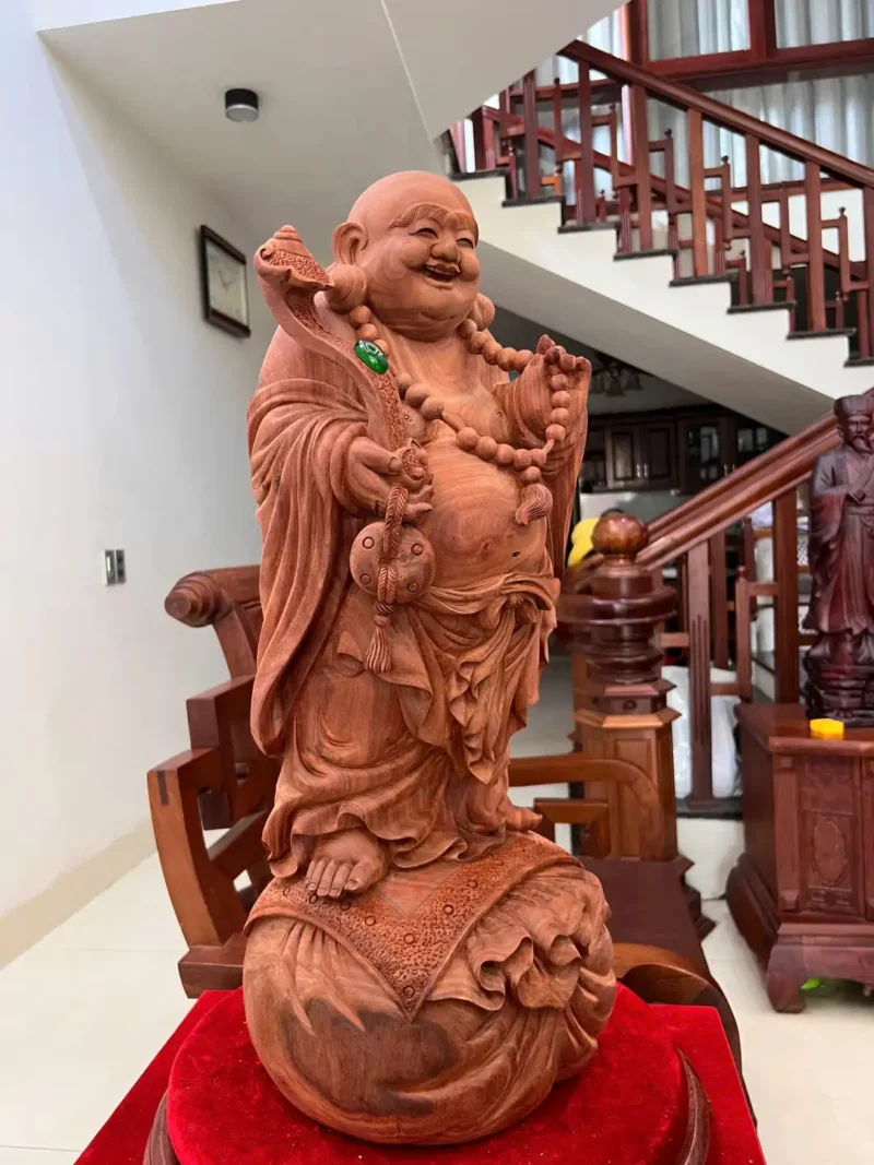 di-lac-go-G5924-5 Tượng Di Lặc Gỗ Tử Đàn Hàng Còn Mộc To Đẹp Có Sơn G5924