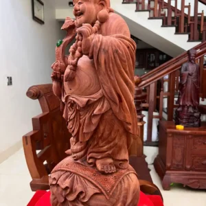 di-lac-go-G5924-6 Tượng Di Lặc Gỗ Tử Đàn Hàng Còn Mộc To Đẹp Có Sơn G5924