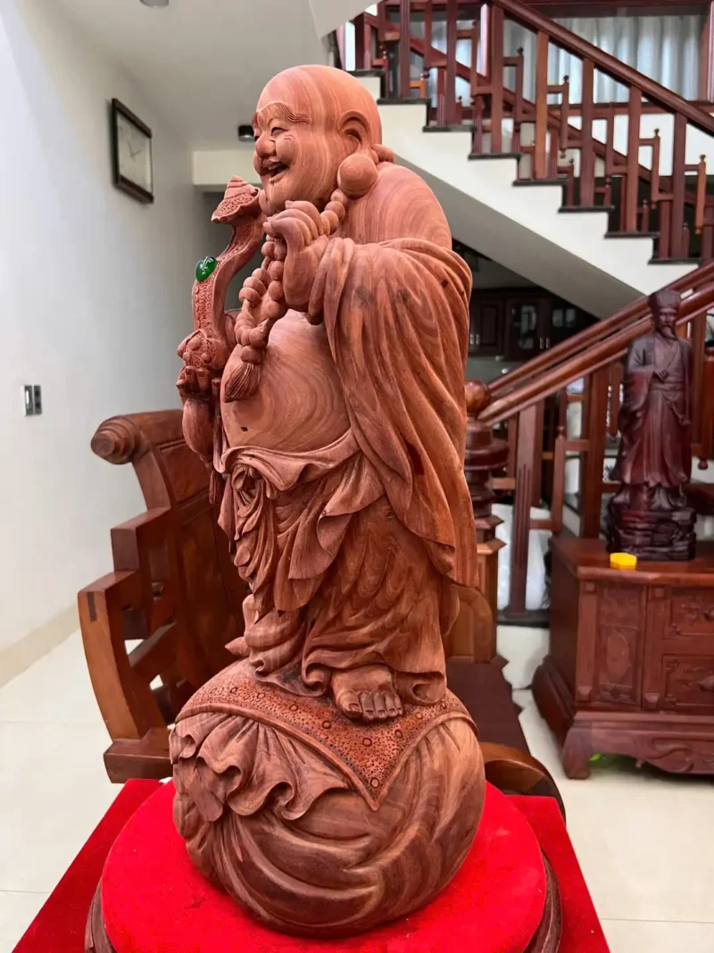 di-lac-go-G5924-6 Tượng Di Lặc Gỗ Tử Đàn Hàng Còn Mộc To Đẹp Có Sơn G5924