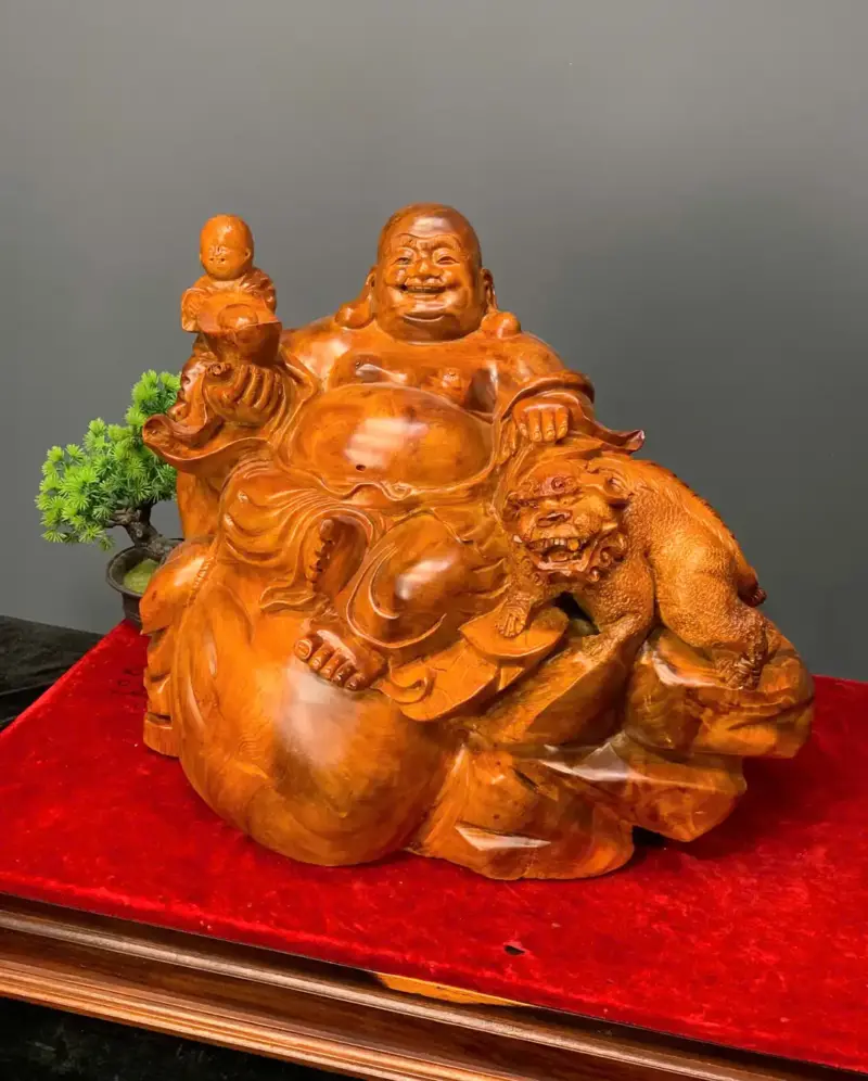 di-lac-go-huong-ta-G5414-2 Tượng Di Lặc Gỗ Hương Ta Liền Khối G5414