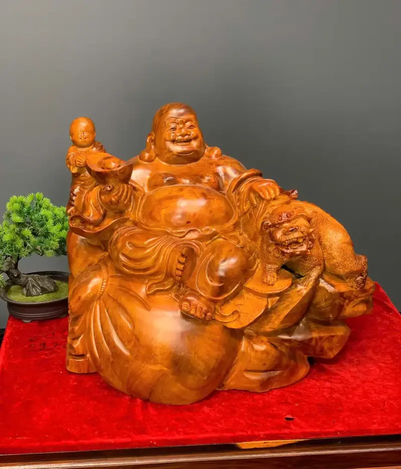 di-lac-go-huong-ta-G5414-3 Tượng Di Lặc Gỗ Hương Ta Liền Khối G5414