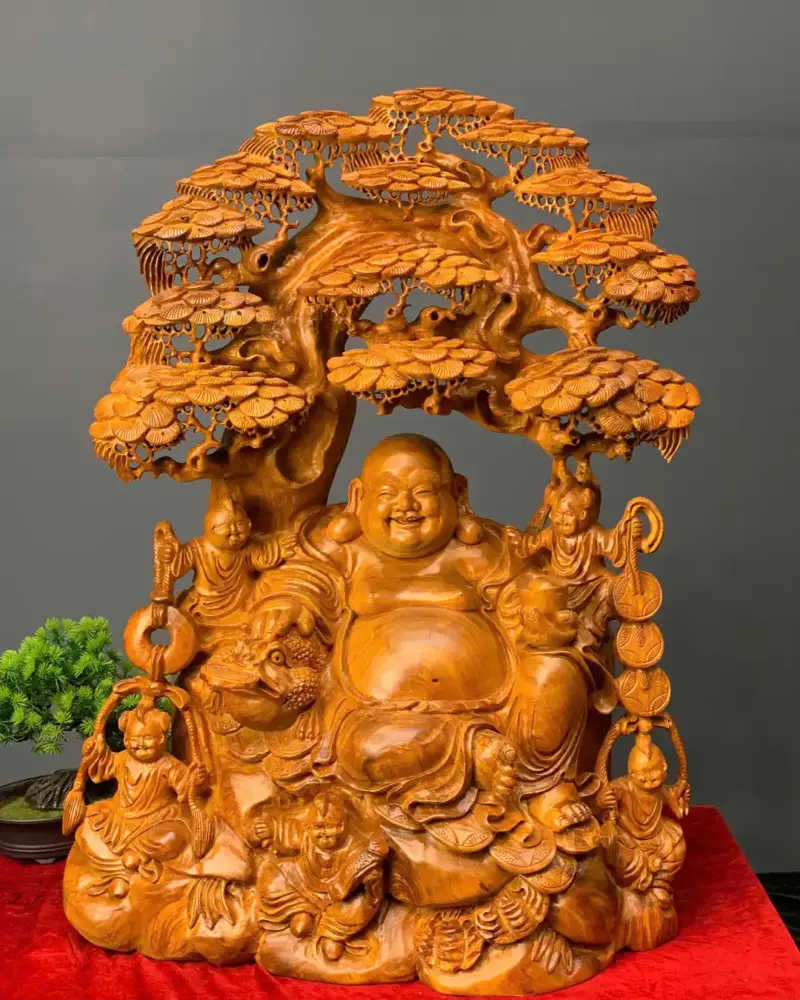 di-lac-go-huong-ta-G5415-1 Tượng Di Lặc Gỗ Hương Ta Liền Khối G5415