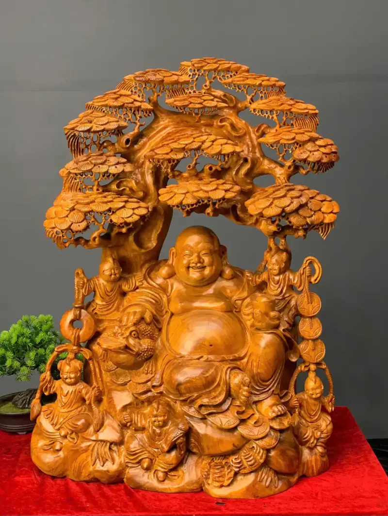 di-lac-go-huong-ta-G5415-1 Tượng Di Lặc Gỗ Hương Ta Liền Khối G5415