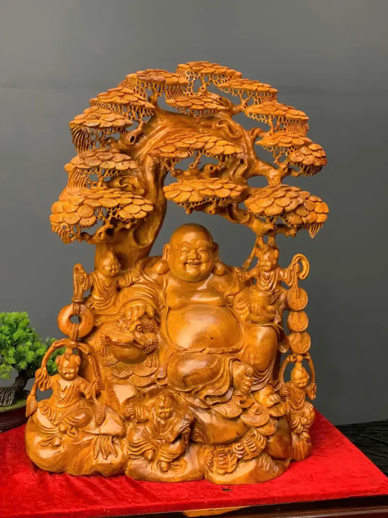 di-lac-go-huong-ta-G5415-3 Tượng Di Lặc Gỗ Hương Ta Liền Khối G5415