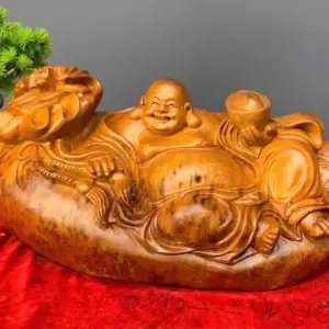 di-lac-go-nu-ngoc-G5416-2 Tượng Di Lặc Gỗ Nu Ngọc Am Liền Khối G5416