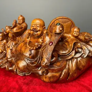di-lac-go-nu-ngoc-G5417-2 Tượng Di Lặc Gỗ Nu Ngọc Am Liền Khối G5417