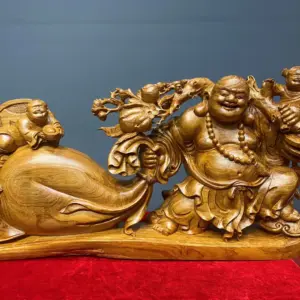di-lac-keo-bao-tien-go-huong-ta-G5419-2 Tượng Di Lặc Kéo Bao Tiền Gỗ Hương Ta Liền Khối G5419