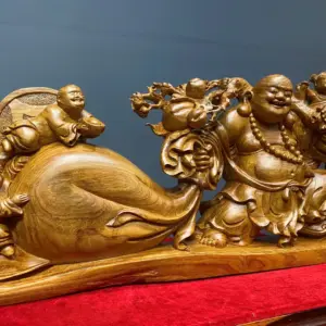 di-lac-keo-bao-tien-go-huong-ta-G5419-4 Tượng Di Lặc Kéo Bao Tiền Gỗ Hương Ta Liền Khối G5419