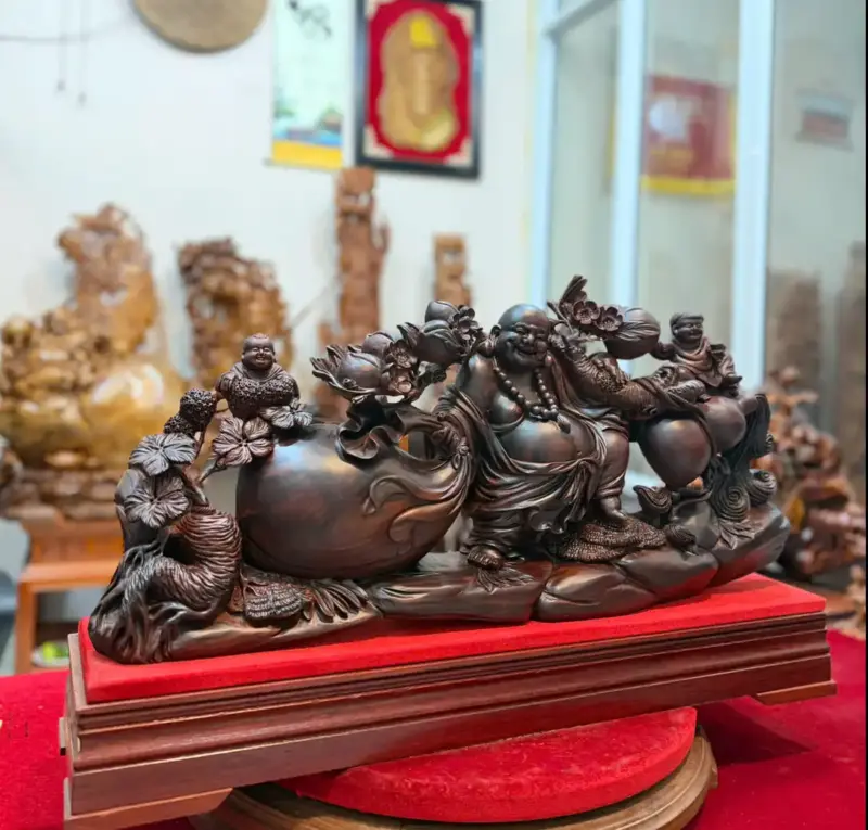 di-lac-keo-bao-tien-go-trac-o-G5292-2 Tượng Di Lặc Kéo Bao Tiền Gỗ Trắc Đỏ Đen Hàng Liền Kỹ Đẹp G5292