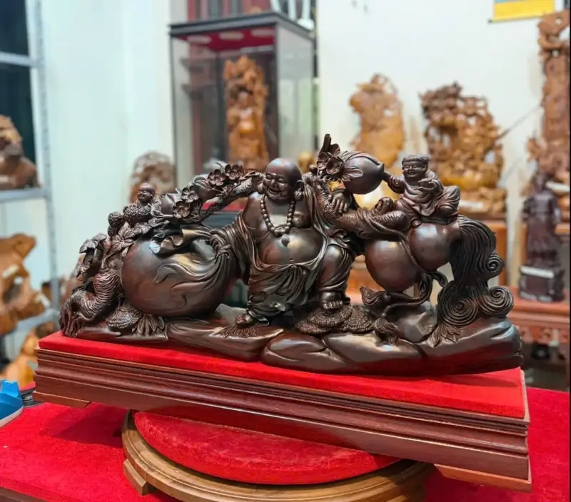 di-lac-keo-bao-tien-go-trac-o-G5292-3 Tượng Di Lặc Kéo Bao Tiền Gỗ Trắc Đỏ Đen Hàng Liền Kỹ Đẹp G5292