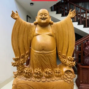 di-lac-nghenh-G6373-1 Tượng Di Lặc Nghênh Hỷ Tứ Phương Gỗ Ngọc Am Liền Khối Chất Gỗ Nặng Đẹp Siêu Vân G6373
