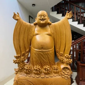 di-lac-nghenh-G6373-2 Tượng Di Lặc Nghênh Hỷ Tứ Phương Gỗ Ngọc Am Liền Khối Chất Gỗ Nặng Đẹp Siêu Vân G6373