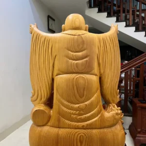 di-lac-nghenh-G6373-5 Tượng Di Lặc Nghênh Hỷ Tứ Phương Gỗ Ngọc Am Liền Khối Chất Gỗ Nặng Đẹp Siêu Vân G6373