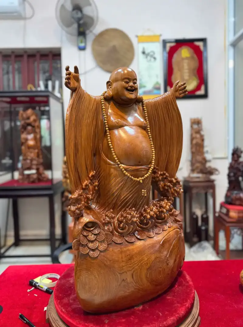 di-lac-nghenh-hy-tu-phuong-go-ngoc-am-G5293-2 Tượng Di Lặc Nghênh Hỷ Tứ Phương Gỗ Ngọc Am Liền Khối G5293