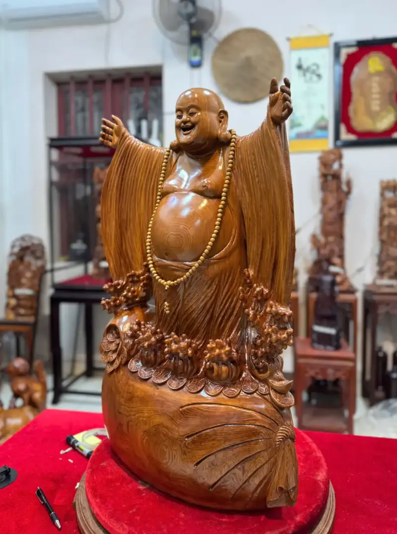 di-lac-nghenh-hy-tu-phuong-go-ngoc-am-G5293-3 Tượng Di Lặc Nghênh Hỷ Tứ Phương Gỗ Ngọc Am Liền Khối G5293