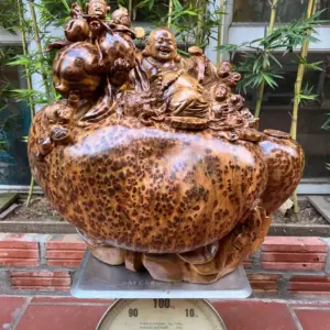 di-lac-ngoi-G5302-2 Tượng Di Lặc Ngồi Bao Tiền Ngũ Phúc Gỗ Nu Ngọc Am Dầy Kín Nu To Nặng Liền Khối G5302