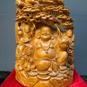 di-lac-ngoi-tung-go-ngoc-am-G6166-1 Tượng Di Lặc Ngồi Tùng Gỗ Ngọc Am Liền Khối G6166