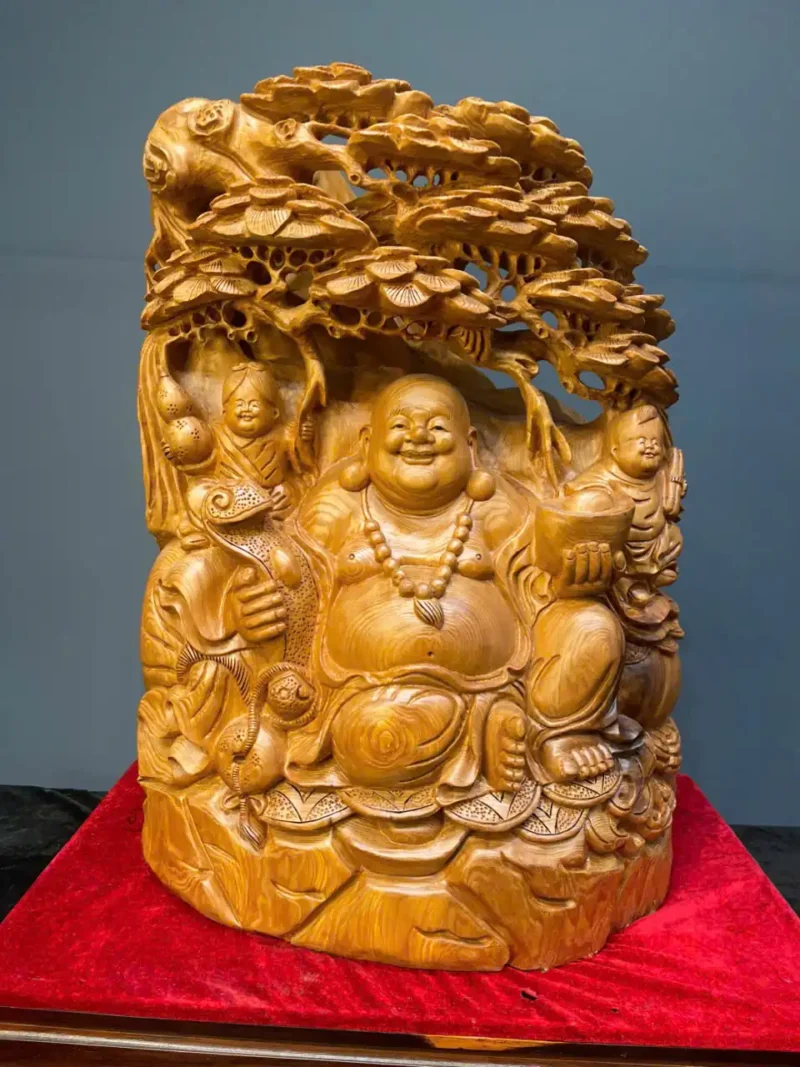 di-lac-ngoi-tung-go-ngoc-am-G6166-1 Tượng Di Lặc Ngồi Tùng Gỗ Ngọc Am Liền Khối G6166