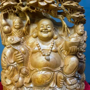 di-lac-ngoi-tung-go-ngoc-am-G6166-2 Tượng Di Lặc Ngồi Tùng Gỗ Ngọc Am Liền Khối G6166