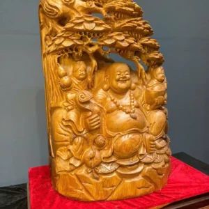 di-lac-ngoi-tung-go-ngoc-am-G6166-4 Tượng Di Lặc Ngồi Tùng Gỗ Ngọc Am Liền Khối G6166