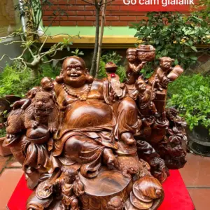 di-lac-ngu-G5299-1 Tượng Di Lặc Ngũ Phúc Ngồi Để Bàn Gỗ Cẩm Gia Lai Siêu Vân To Nặng Liền Khối G5299