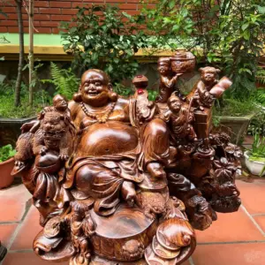 di-lac-ngu-G5299-3 Tượng Di Lặc Ngũ Phúc Ngồi Để Bàn Gỗ Cẩm Gia Lai Siêu Vân To Nặng Liền Khối G5299