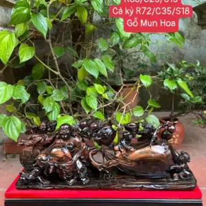 di-lac-ngu-G5385-1 Tượng Di Lặc Ngũ Phúc Kéo Bao Tiền Hàng Kỹ Gỗ Mun Hoa Liền Khối G5385