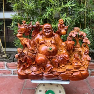 di-lac-ngu-G6344-1 Tượng Di Lặc Ngũ Phúc Ngồi Tiền Vàng Gỗ Hương Gia Lai Hàng To Nặng Kỹ Liền Khối G6344