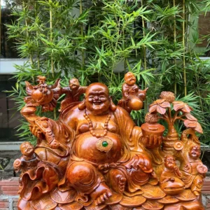 di-lac-ngu-G6344-2 Tượng Di Lặc Ngũ Phúc Ngồi Tiền Vàng Gỗ Hương Gia Lai Hàng To Nặng Kỹ Liền Khối G6344