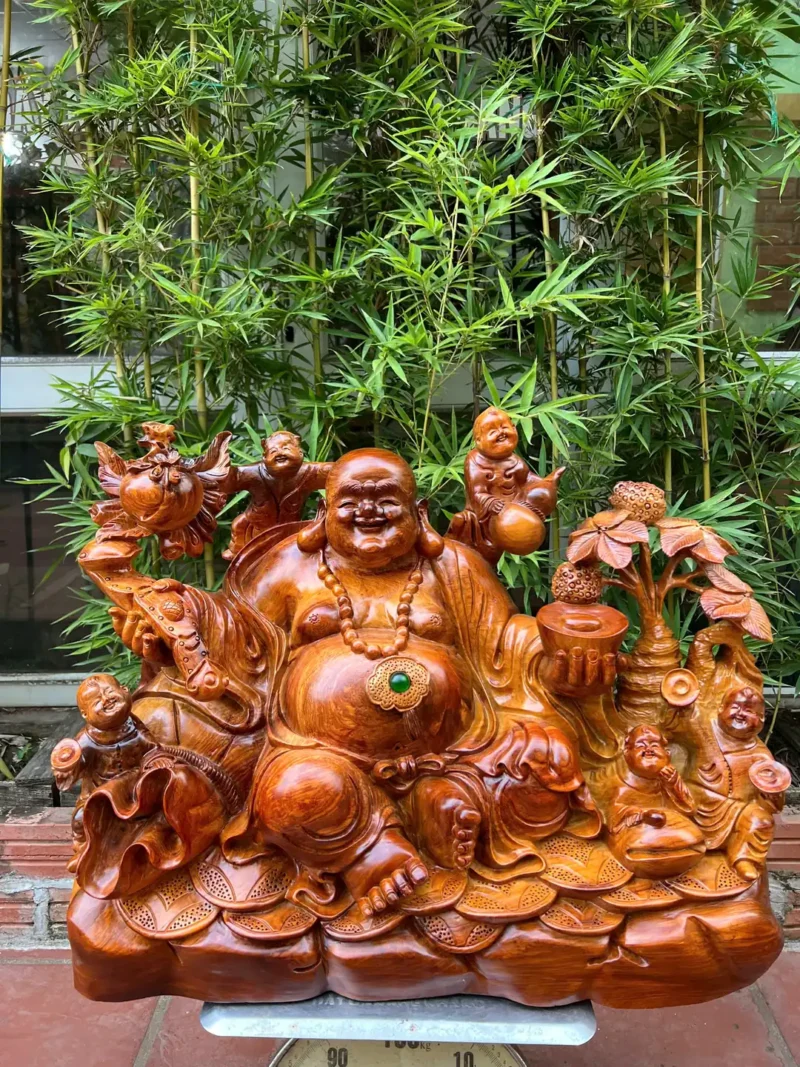 di-lac-ngu-G6344-2 Tượng Di Lặc Ngũ Phúc Ngồi Tiền Vàng Gỗ Hương Gia Lai Hàng To Nặng Kỹ Liền Khối G6344