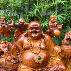 di-lac-ngu-G6344-3 Tượng Di Lặc Ngũ Phúc Ngồi Tiền Vàng Gỗ Hương Gia Lai Hàng To Nặng Kỹ Liền Khối G6344
