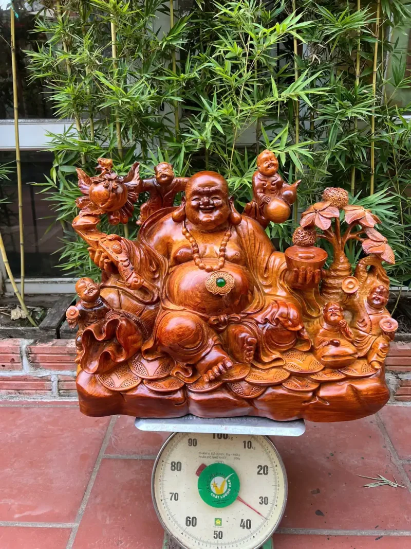 di-lac-ngu-G6344-4 Tượng Di Lặc Ngũ Phúc Ngồi Tiền Vàng Gỗ Hương Gia Lai Hàng To Nặng Kỹ Liền Khối G6344