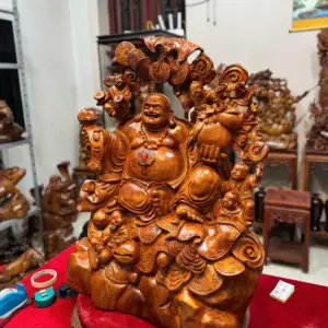di-lac-ngu-phuc-go-huong-ta-G5295-2 Tượng Di Lặc Ngũ Phúc Gỗ Hương Ta Hàng To Đẹp Liền Khối G5295