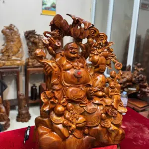 di-lac-ngu-phuc-go-huong-ta-G5295-3 Tượng Di Lặc Ngũ Phúc Gỗ Hương Ta Hàng To Đẹp Liền Khối G5295
