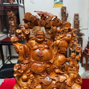 di-lac-ngu-phuc-go-huong-ta-G5295-4 Tượng Di Lặc Ngũ Phúc Gỗ Hương Ta Hàng To Đẹp Liền Khối G5295