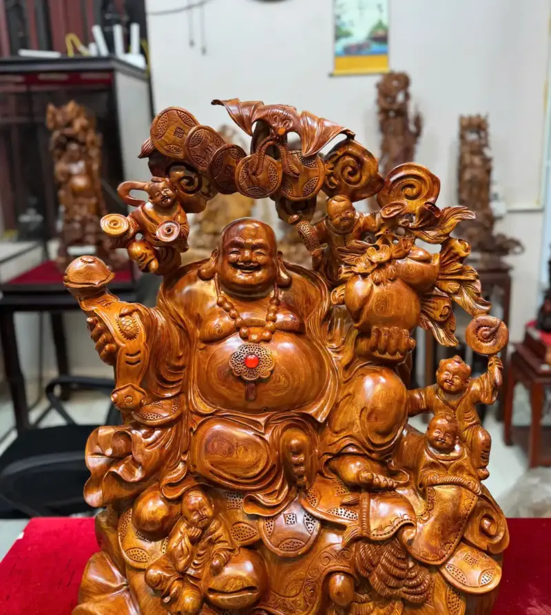 di-lac-ngu-phuc-go-huong-ta-G5295-4 Tượng Di Lặc Ngũ Phúc Gỗ Hương Ta Hàng To Đẹp Liền Khối G5295