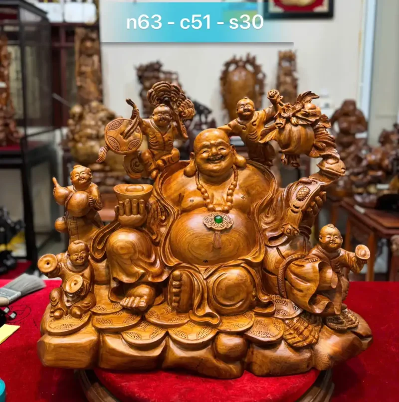 di-lac-ngu-phuc-go-huong-ta-G6089-1 Tượng Di Lặc Ngũ Phúc Gỗ Hương Ta Liền Khối G6089