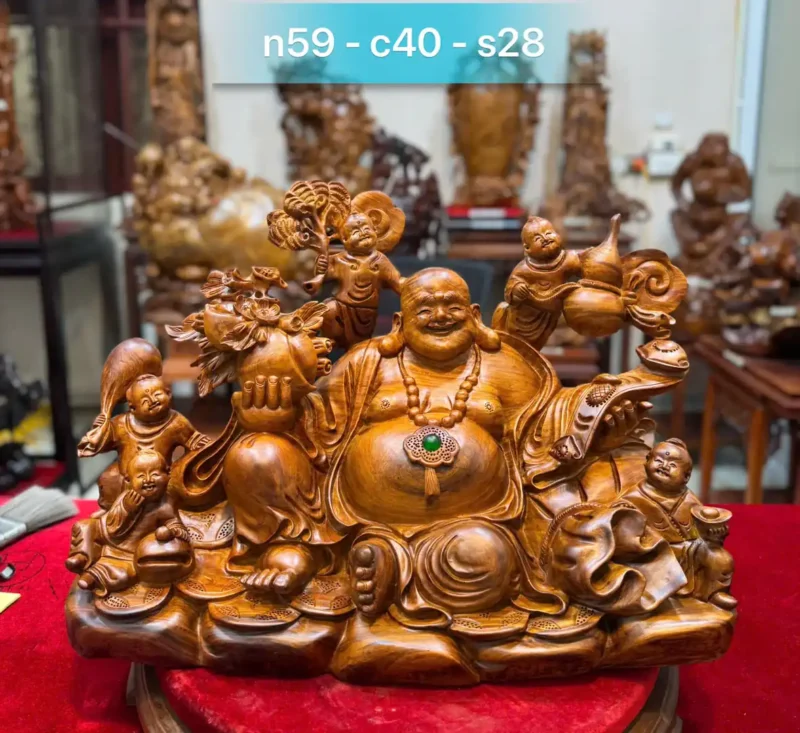 di-lac-ngu-phuc-go-huong-ta-G6090-1 Tượng Di Lặc Ngũ Phúc Gỗ Hương Ta Liền Khối G6090