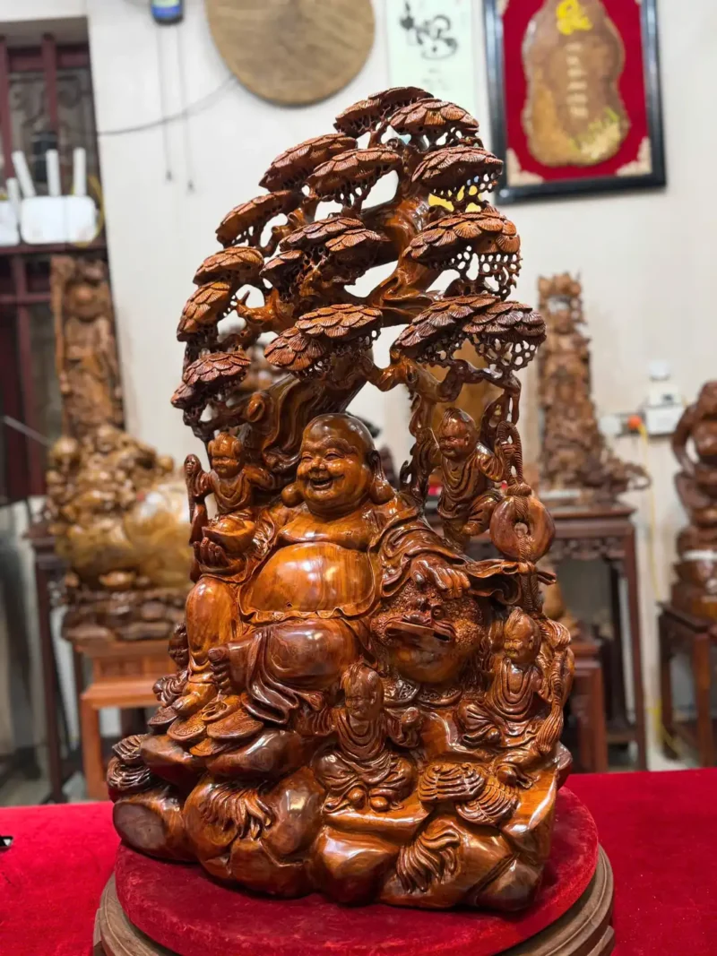 di-lac-ngu-phuc-go-huong-ta-G6437-3 Tượng Di Lặc Ngũ Phúc Gỗ Hương Ta Liền Khối G6437