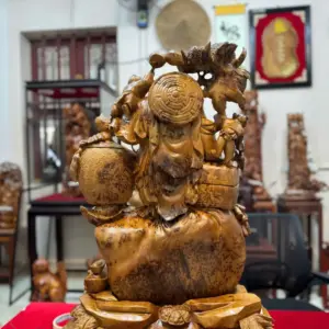 di-lac-ngu-phuc-go-nu-ngoc-G5296-3 Tượng Di Lặc Ngũ Phúc Gỗ Nu Ngọc Am Chất Cám Đẹp Liền Khối G5296