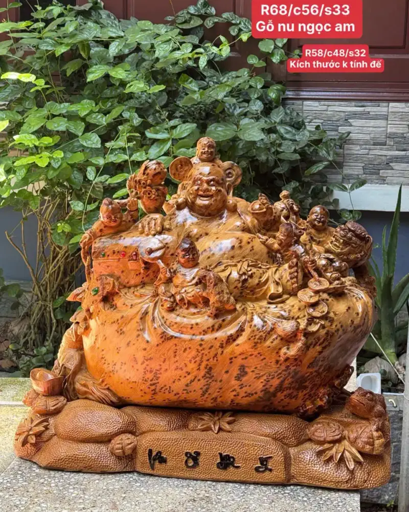 di-lac-ngu-phuc-go-nu-ngoc-G5297-1 Tượng Di Lặc Ngũ Phúc Gỗ Nu Ngọc Am Liền Khối Hàng Kỹ Nét Đẹp G5297