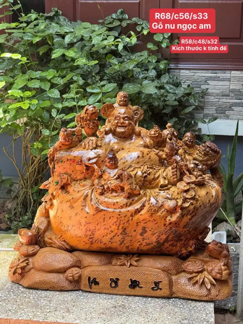 di-lac-ngu-phuc-go-nu-ngoc-G5297-1 Tượng Di Lặc Ngũ Phúc Gỗ Nu Ngọc Am Liền Khối Hàng Kỹ Nét Đẹp G5297