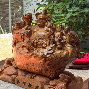 di-lac-ngu-phuc-go-nu-ngoc-G5297-3 Tượng Di Lặc Ngũ Phúc Gỗ Nu Ngọc Am Liền Khối Hàng Kỹ Nét Đẹp G5297