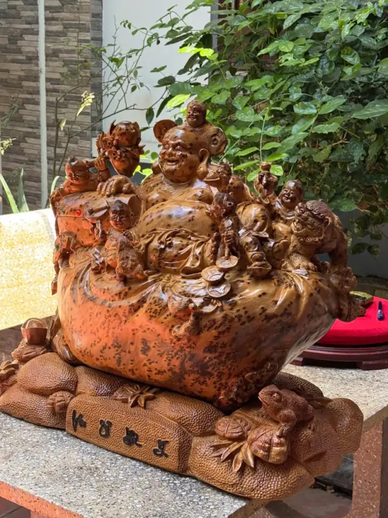 di-lac-ngu-phuc-go-nu-ngoc-G5297-3 Tượng Di Lặc Ngũ Phúc Gỗ Nu Ngọc Am Liền Khối Hàng Kỹ Nét Đẹp G5297